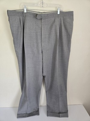 Berle Men's 100% Wool Gray Pleated Cuffed Dress Pants 46 x 30 FREE SHIPPING