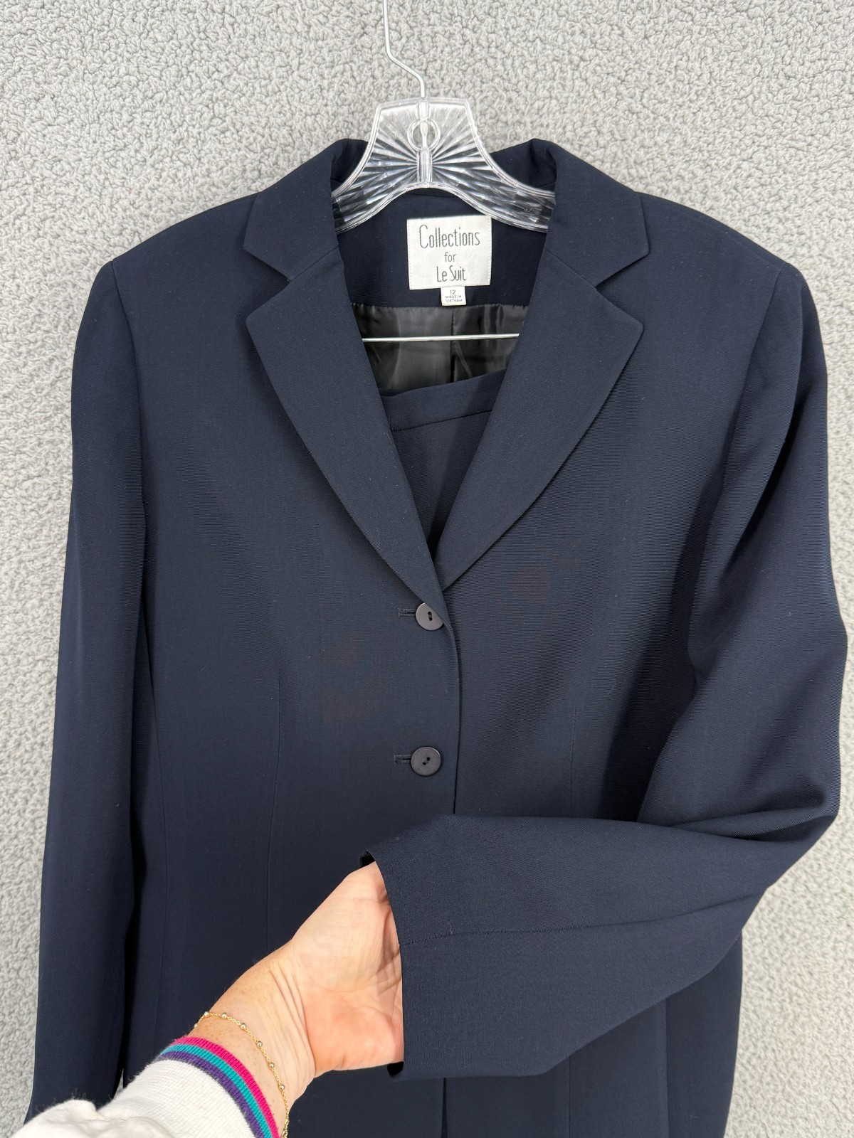 Le Suit Womens 2pc Pants Suit Straight Leg Collections Sz 12 Classic Navy Long