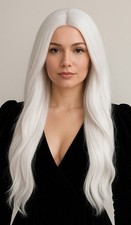 White Straight Sleek Long Hair Wigs Cosplay Costume Party