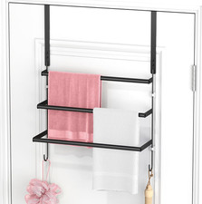 Black Over the Door Towel Rack with Hooks for Bathroom Convenience
