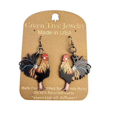 Green Tree Jewelry Colorful Rooster Drop Dangle Pierced Earrings
