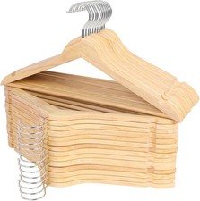 Premium Solid Wood Hangers - 30 Pack with 360 Swivel Chrome Hook, Smooth Finish