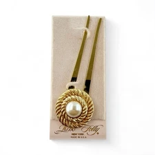 Vintage Kirk’s Folly Faux Pearl Rope Goldtone Hair Fork Stick Pin