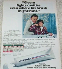 1976 print ad - Gleem toothpaste little boy brushing teeth father family AD PAGE