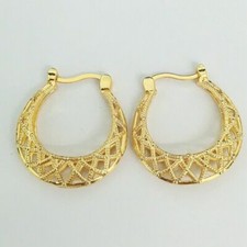 Pretty New Yellow Gold Plated Geometric Cutout 1" Hoop Earrings