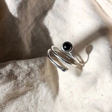 Black Onyx Gemstone 925 Sterling Silver ring double band daily wear silver ring