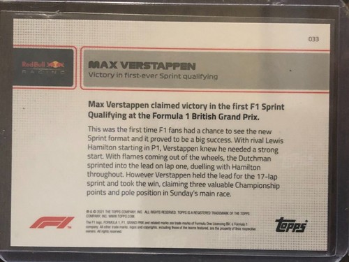 2021 Topps Now F1 #33 Max Verstappen Red Bull 41/99 - Picture 2 of 2