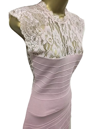 Lipsy Nude Pink Midi Dress Size 12 Lace Bandage Party Occasion Wedding Evening - Picture 9 of 14