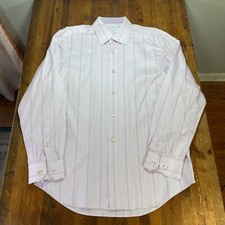 Robert Graham Shirt Mens 17 Purple Striped Button Up Dress Shirt