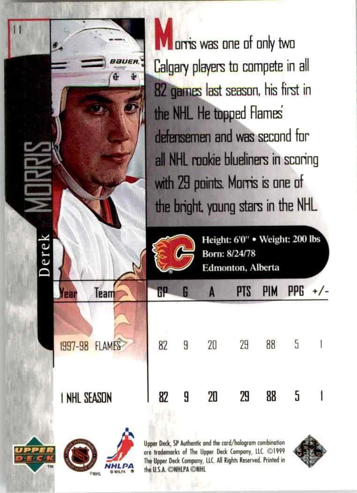 1998-99 Upper Deck SP Authentic Derek Morris #11 - Image 2 of 2