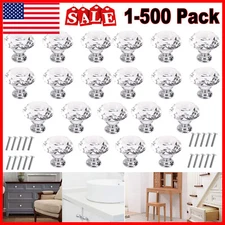 Lot Crystal Glass Cabinet Knob Diamond Shape 30mm Drawer Cupboard Handle Pull US