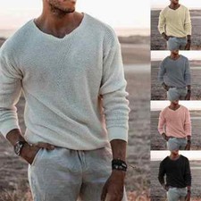 Spring Autumn Mens Knit Thin Sweaters V Neck Solid Warm Slim Fit Sweater