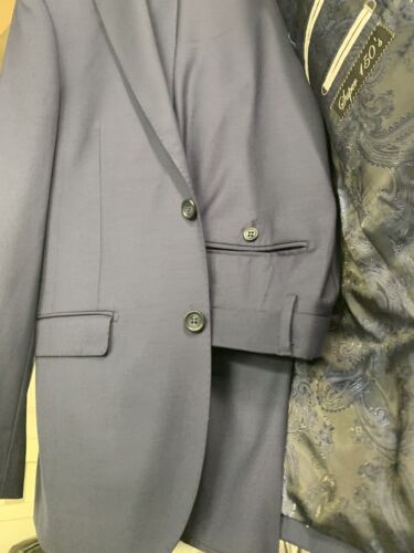 New 58R Men's French Blue Suit 100% Wool Super 150 Made in Italy Retail $1295 - Picture 4 of 4