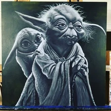 Yoda Grogu The Babysitter Painting 30X48 Acrylic Canvas Original Art Signed OOAK