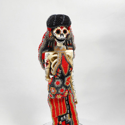 CATRINA BRIDE Huichol Beaded Sculpture Signed Day of the Dead Handmade Mexico