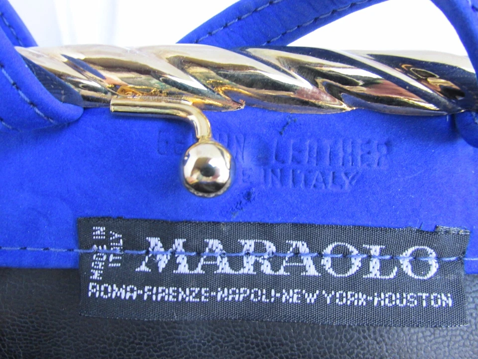 MARAOLO Made Italy Royal Blue Leather Purse Handbag w/ Strap Clutch - Image 2 of 4