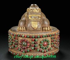 6.4'' Old Dynasty Yellow Crystal Inlay Gem Pixiu Brave troops Seal Stamp Signet
