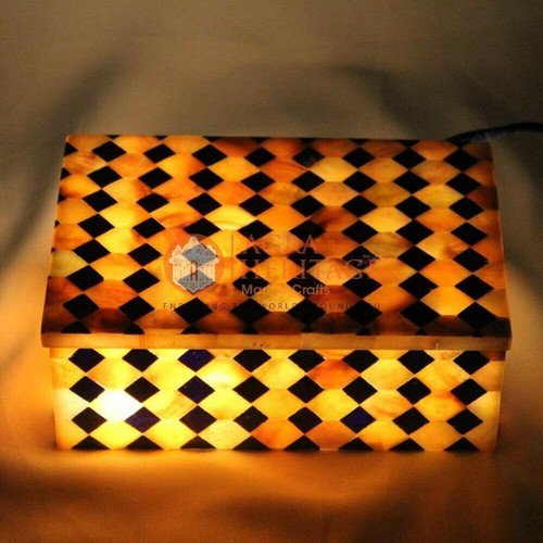 6"x4"x2" Marble Jewelry Custom Box Lapis Mop Mosaic Inaly Bonfire Night Gift Art - Picture 5 of 5