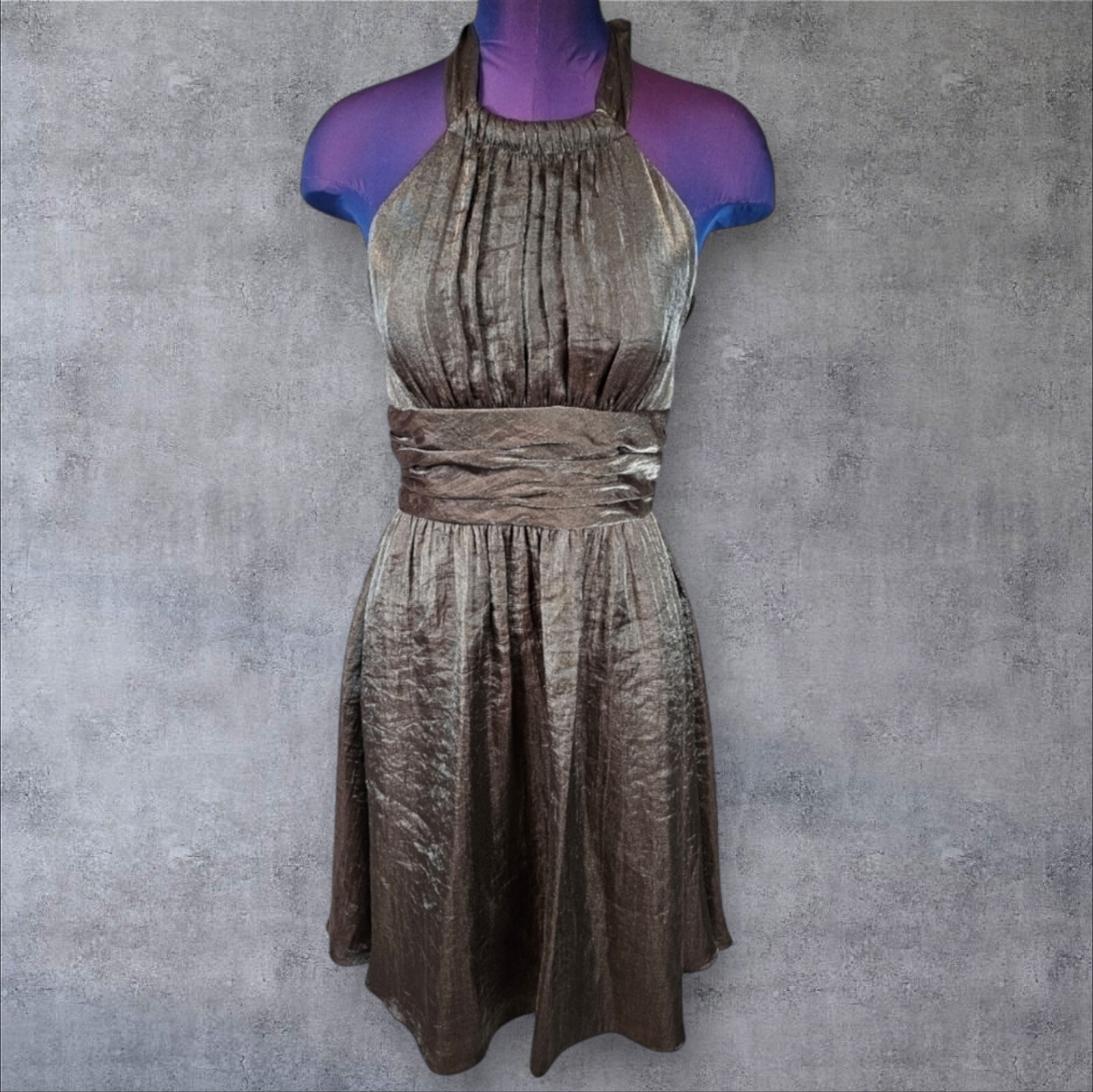 Adrianna Papell Brown Iridescent Halter Cocktail Dress Size 4 Q59