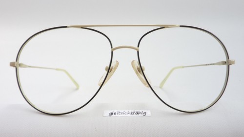 Große Herrenbrille sportliche Tropfenform 70er Jahre Fassung schwarz-creme Gr. L