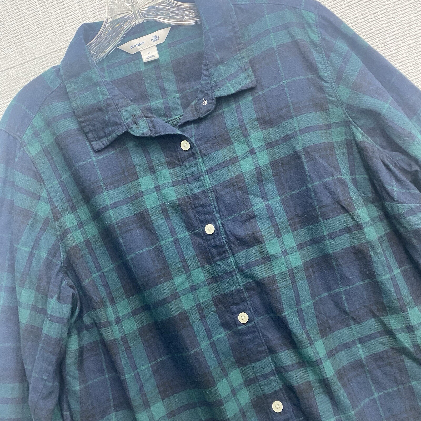 Old Navy Flannel XL The Classic Shirt Blackwatch Plaid Long Sleeve Cotton