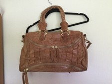 Treesje Tan Pleated Leather Satchel With Gold Hardware 