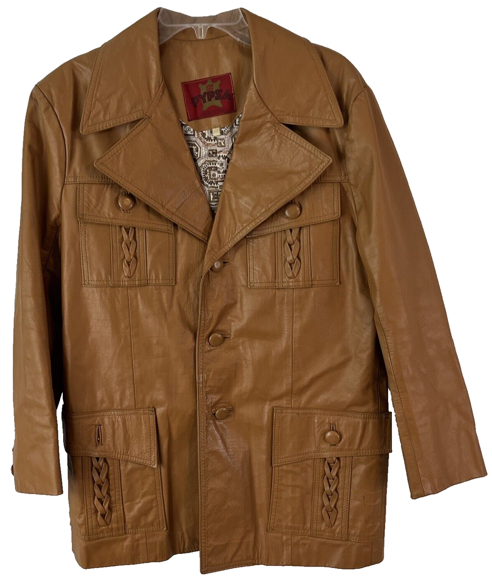 Pypsa Leather Jacket Mens Size 40 Tan Brown Pockets SR131 | eBay