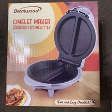 Brentwood Non Stick Electric 2 Omelet Maker w/ Safety Shutoff, Silver New In Box