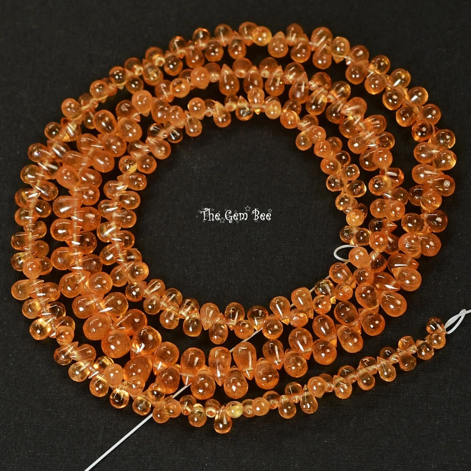 58CT Gem Orange Spessartite Mandarin Garnet Smooth Teardrop Briolette Bead 16" - Image 4 of 4