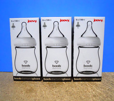 Lot of 3 Joovy Boob Diamond 5oz/150ml Glass Baby Bottle 0M Single Hole Nipple 