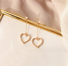 Gold Love Heart Pave Cubic Zirconia Drop dangle Stud Earrings