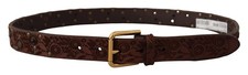 DOLCE & GABBANA Belt Brown Calf Leather Embossed Gold Metal Buckle s. 85cm/ 34in
