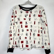 Disney Mickey Mouse Henley Shirt L Waffle Knit All Over Print Stains READ DESC