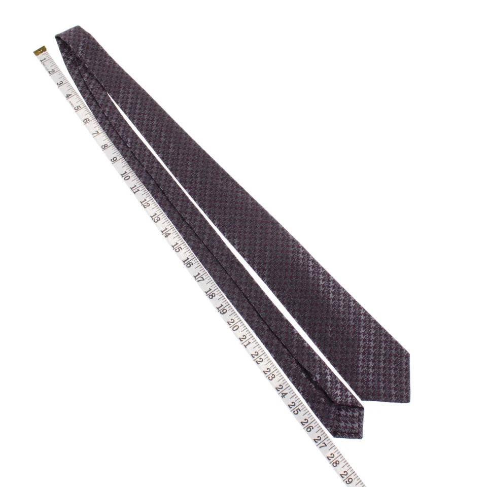 Gravata Kiton nova sem etiquetas mistura de algodão sete dobras em cinza/avermelhada ameixa Houndstooth - Imagem 3 de 4