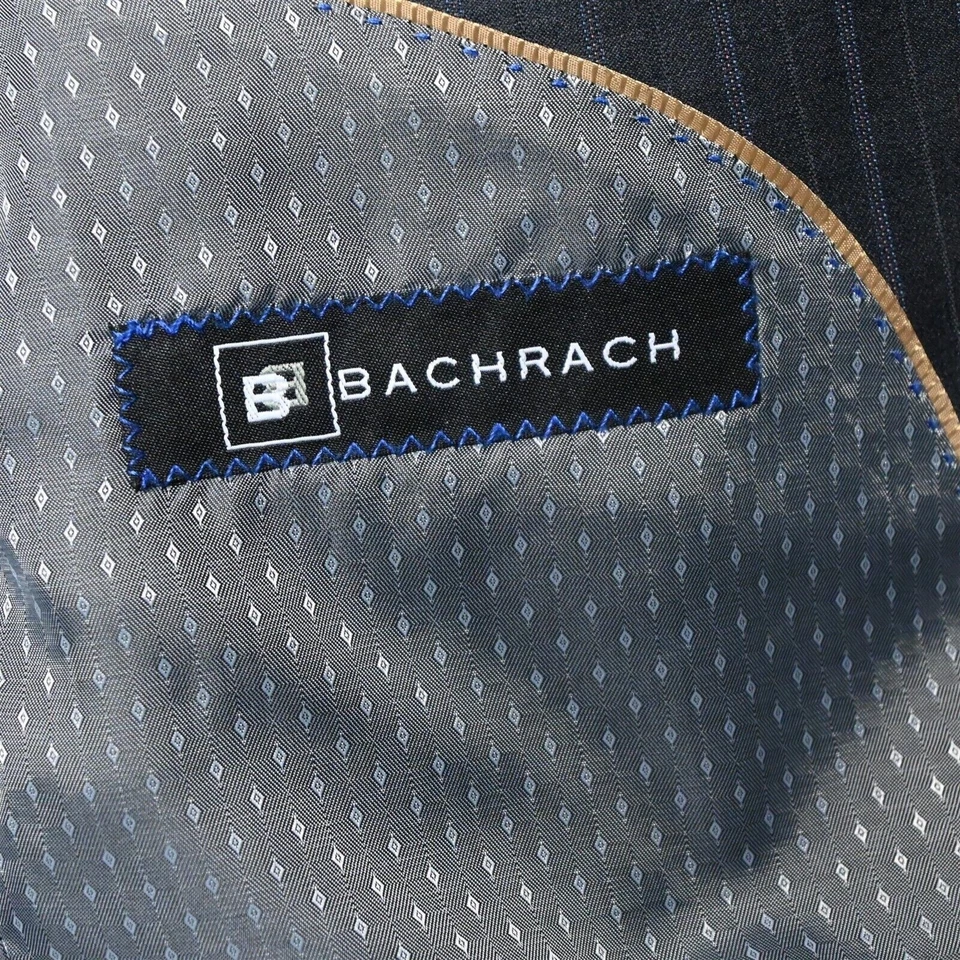 Bachrach 44L 36x32 Gris Rayas 100% Lana Hombre Chaqueta Pantalones Traje Foto 4 de 4