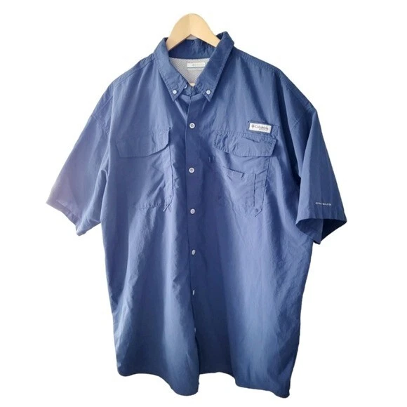 Columbia Men's PFG Omni Shade Blue Fishing Shirt Camp Shirt Big and Sz XXL