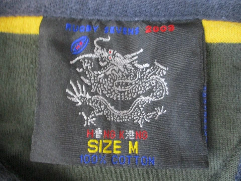Vintage Thai Rugby Jersey Mens Medium 2003 Hong Kong Sevens Yellow Green Striped - Image 3 of 4