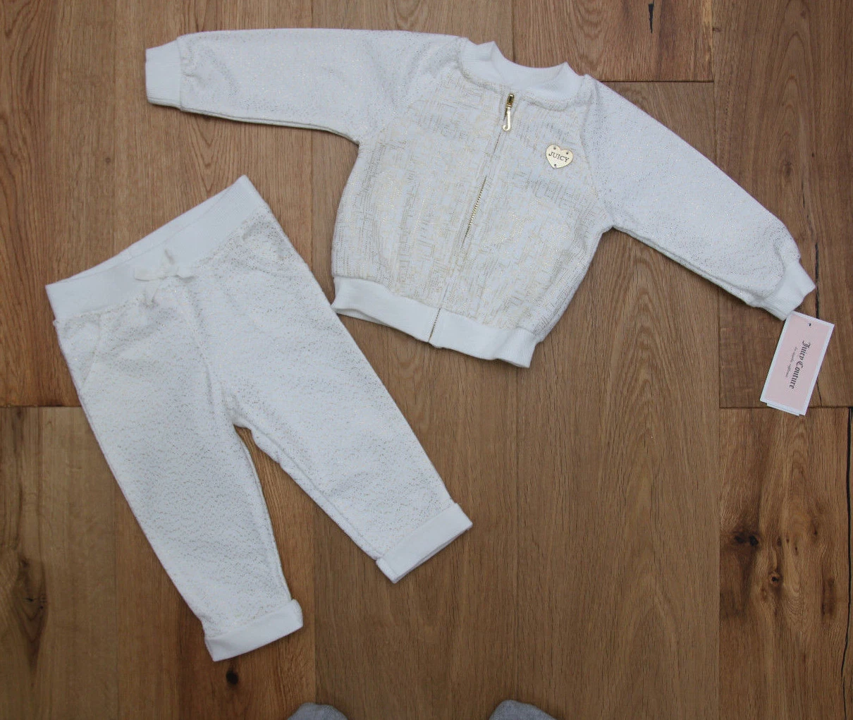 Juicy Couture Baby Girl 2 Piece Jacket and Pants Jogging Set ~ Ivory & Gold ~