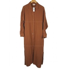Lou & Grey Rust Burnt Orange Button Up Cotton Gauze Maxi Dress Cover Up Medium