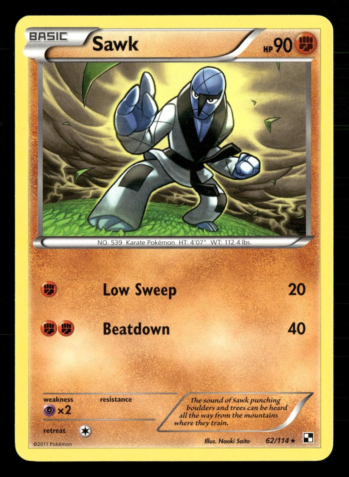 Sawk 62/114 Rare Black & White Pokemon Lightly Played