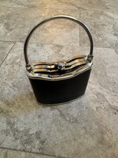Vintage Bijoux Terner Black Hardshell Clutch Mini Bag Purse W/Silver Hardware