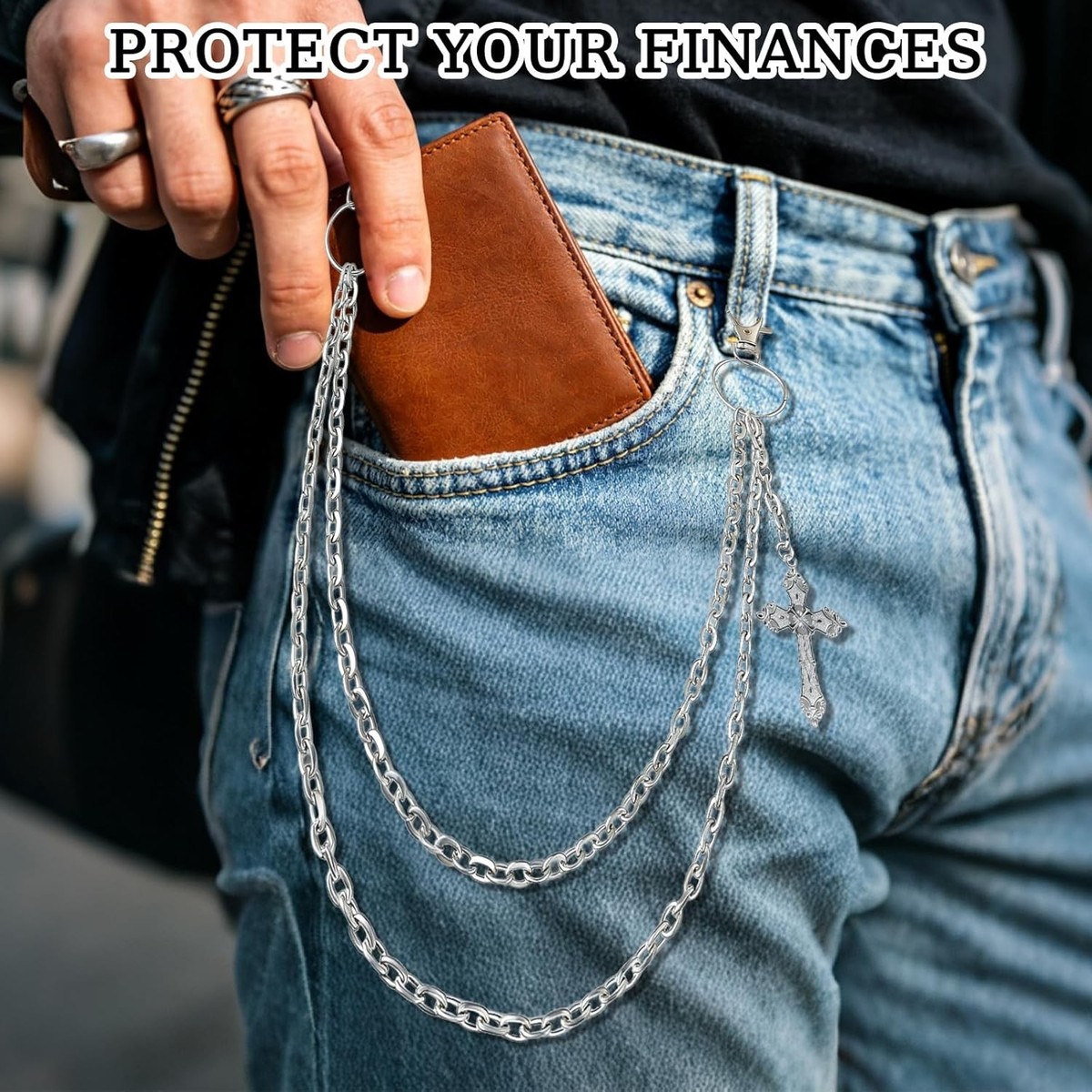Wallet Chain Pants Chain for Women Men Double Cross Pocket Chains
