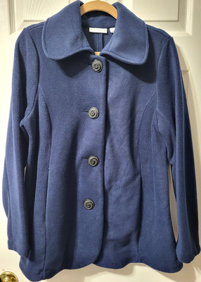 Susan Graver Blue 4 Button Front Coat Jacket Women s Size M Classic Style