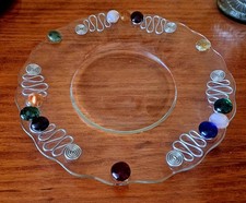 Vintage Dary Rees Attributed Clear Glass Plate 9 Inch Colored Jewels Wire Art