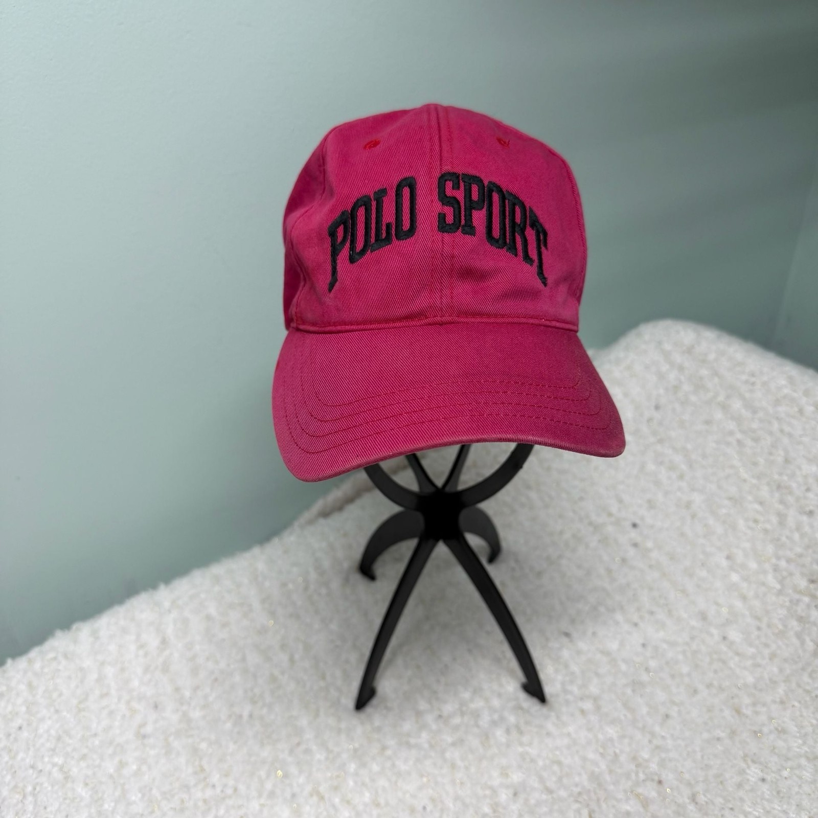 VTG Polo Sport Ralph Lauren Pink Baseball Cap Leather Strap One Size Made Taiwan