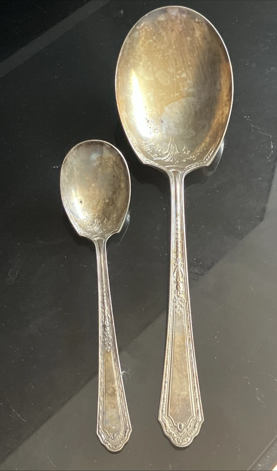 Holmes & Edwards Silverplate Inlaid Romance Pattern 2 Pieces Serving Spoons