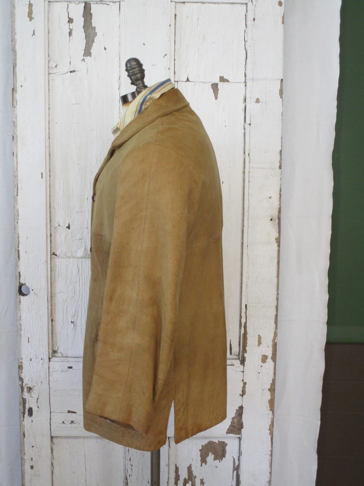 Mighty Mac винтажный желтовато-коричневый замши кожи состаренный куртка мужская M/42 с подкладкой повседневный - Изображение 3 из 4