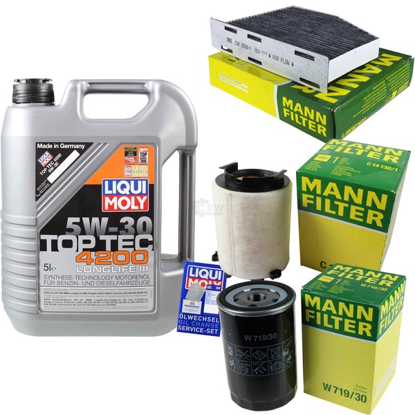 Mann Inspektionspaket 5L Liqui Moly Top Tec 4200 5W-30 FüR VW Golf V 1.6 Audi A3-image