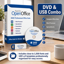 OpenOffice 2026 Windows Office Suite USB DVD Combo Writer Calc Impress Draw Base