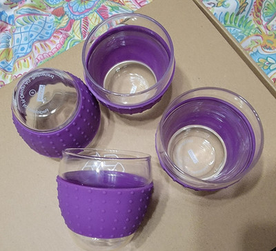 new - BODUM Pavina Glass Silicone Sleeve Grip Cups Espresso PURPLE - set of 4